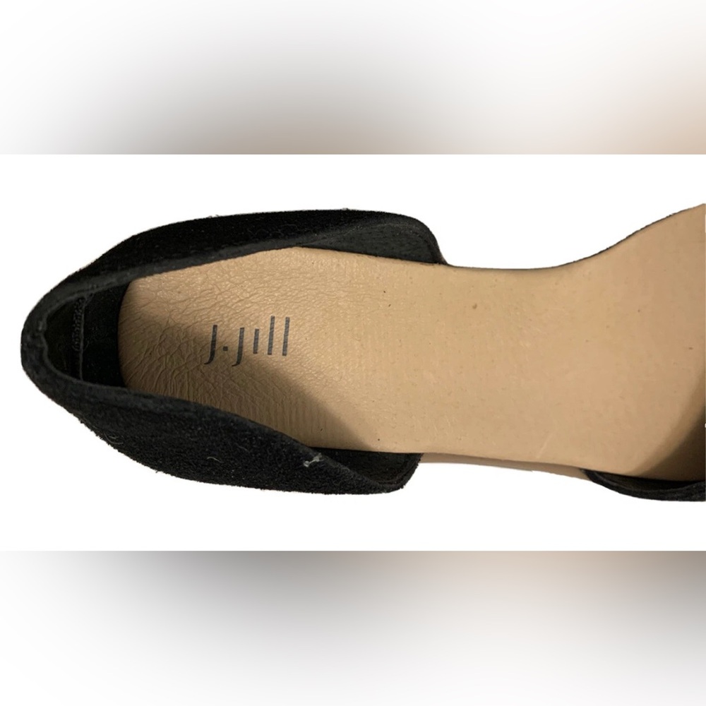 J Jill Womens Size 6.5 D’Orsay Open Toe Flat Black Suede Leather Slip On Classic - Picture 5 of 8